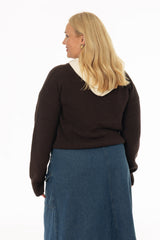 Brown Two Tone Knit Hoodie