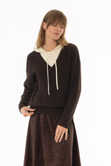 Brown Two Tone Knit Hoodie