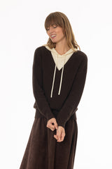 Brown Two Tone Knit Hoodie