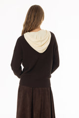 Brown Two Tone Knit Hoodie