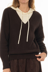 Brown Two Tone Knit Hoodie