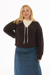 Brown Two Tone Knit Hoodie