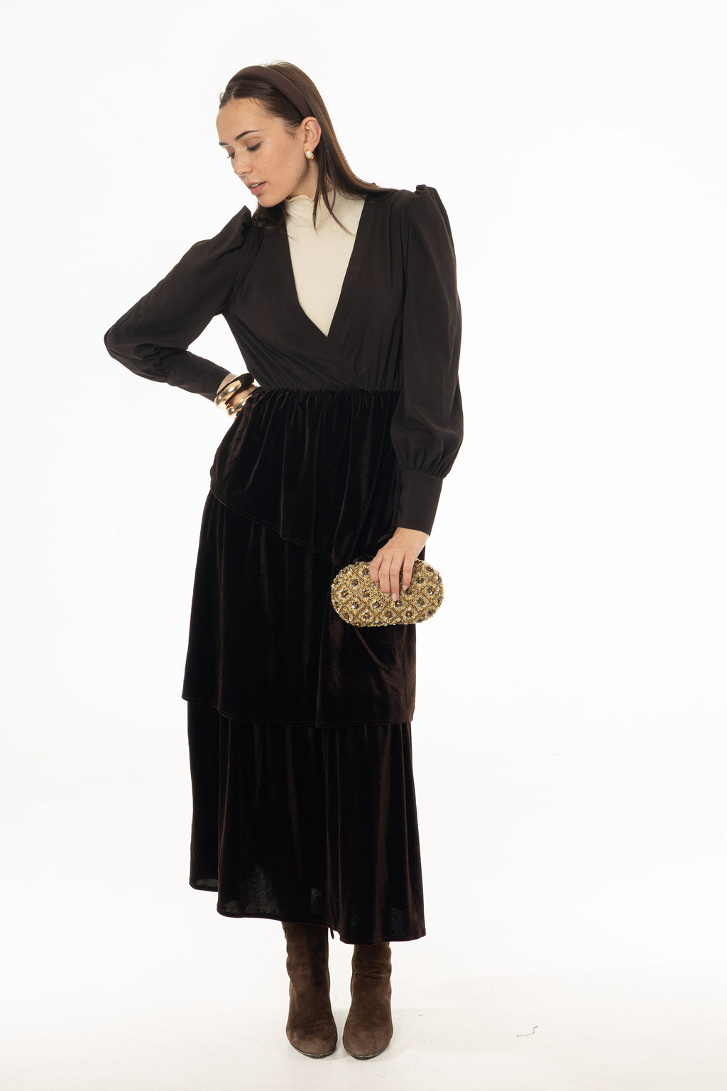 Brown V Neck Tiered Maxi Dress – BLANK