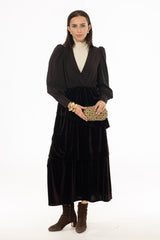 Brown V Neck Tiered Maxi Dress