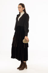 Brown V Neck Tiered Maxi Dress