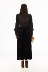 Brown V Neck Tiered Maxi Dress