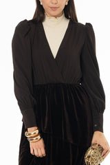 Brown V Neck Tiered Maxi Dress
