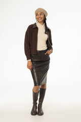 Brown Vegan Leather Pencil Skirt