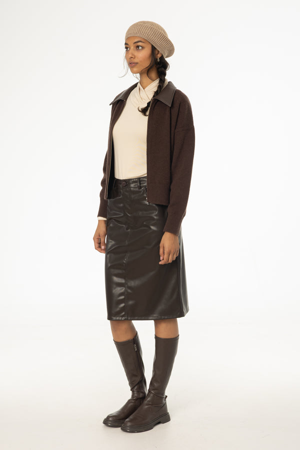Brown Vegan Leather Pencil Skirt