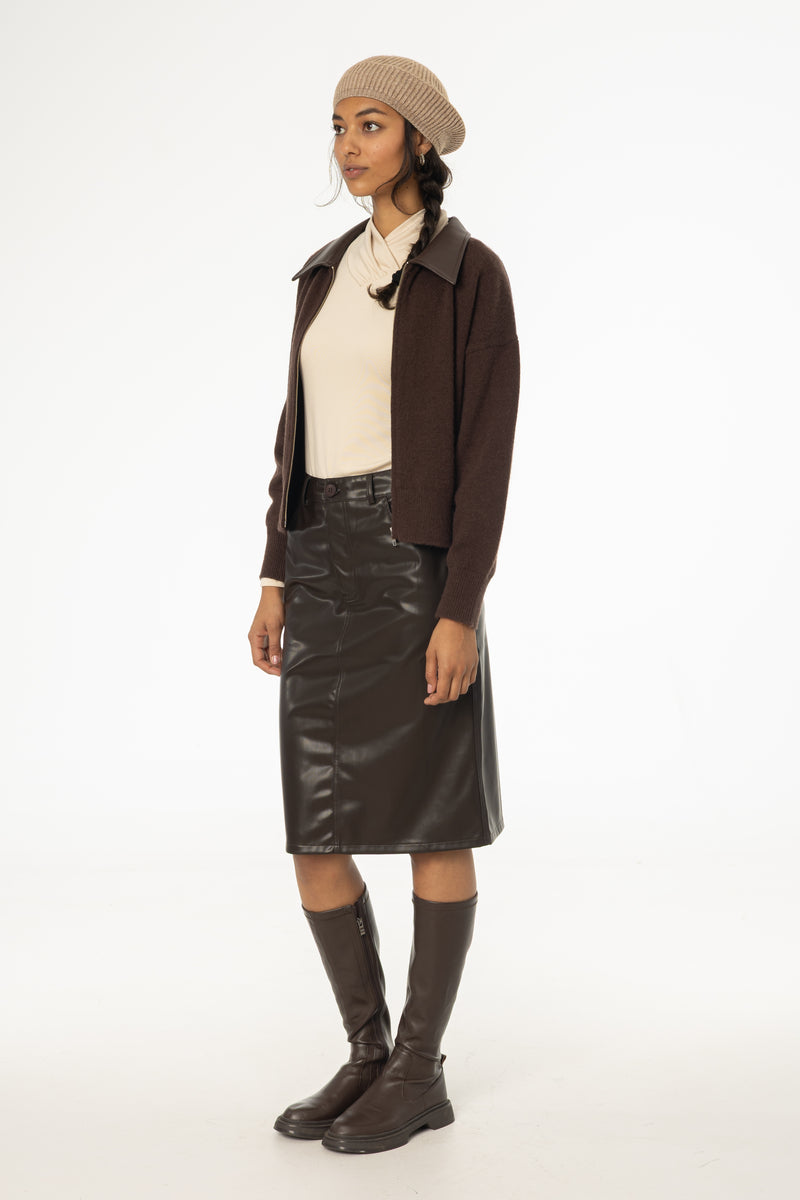 Brown Vegan Leather Pencil Skirt