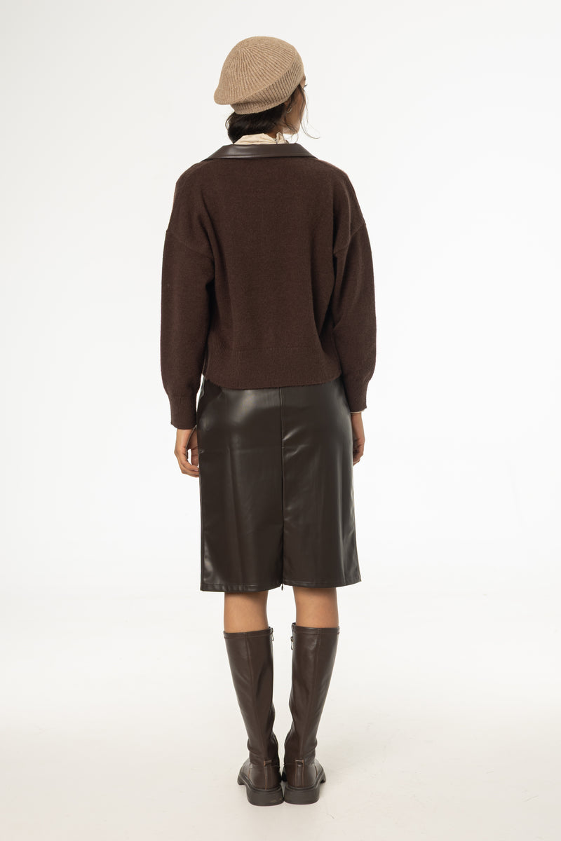Brown Vegan Leather Pencil Skirt