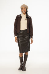 Brown Vegan Leather Pencil Skirt