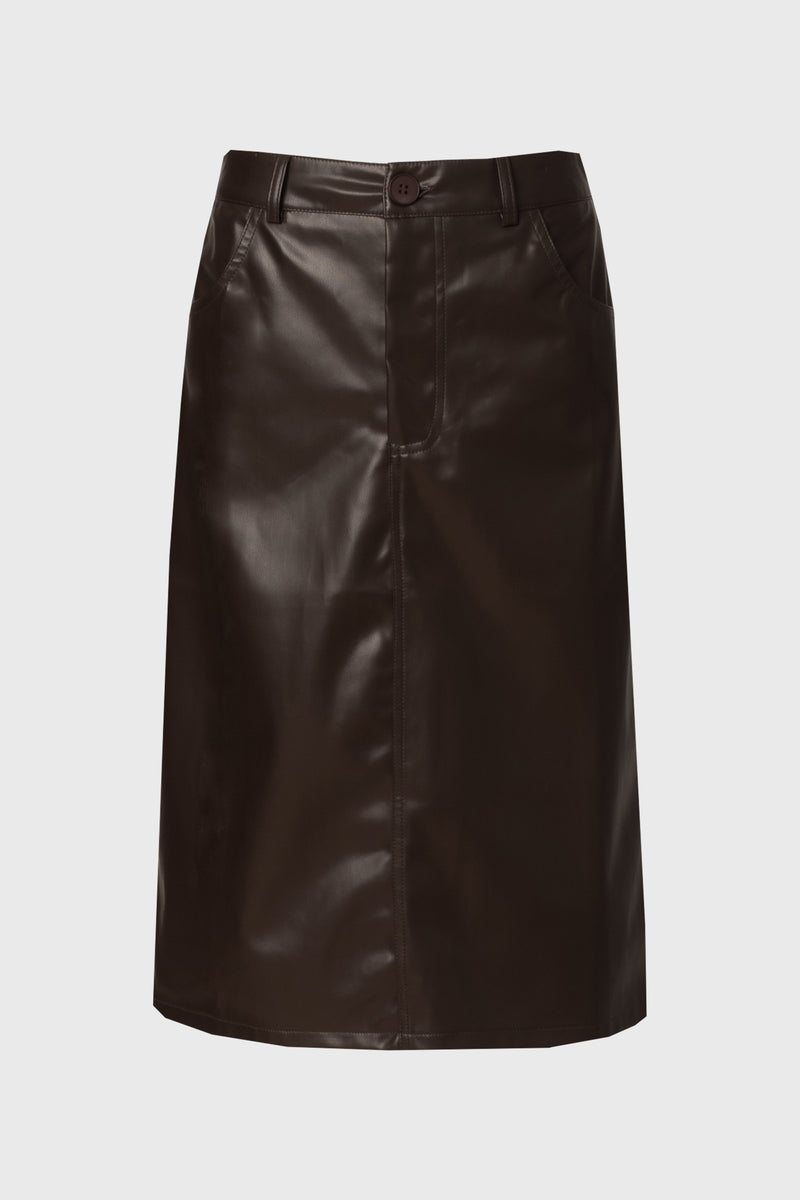 Brown Vegan Leather Pencil Skirt