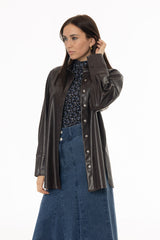 Brown Vegan Leather Shirt