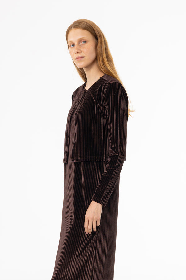 Brown Ribbed Velour Cardigan