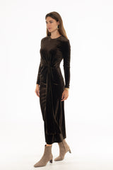 Brown Velvet Loop Drape Maxi Dress
