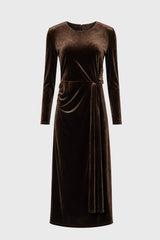 Brown Velvet Loop Drape Maxi Dress