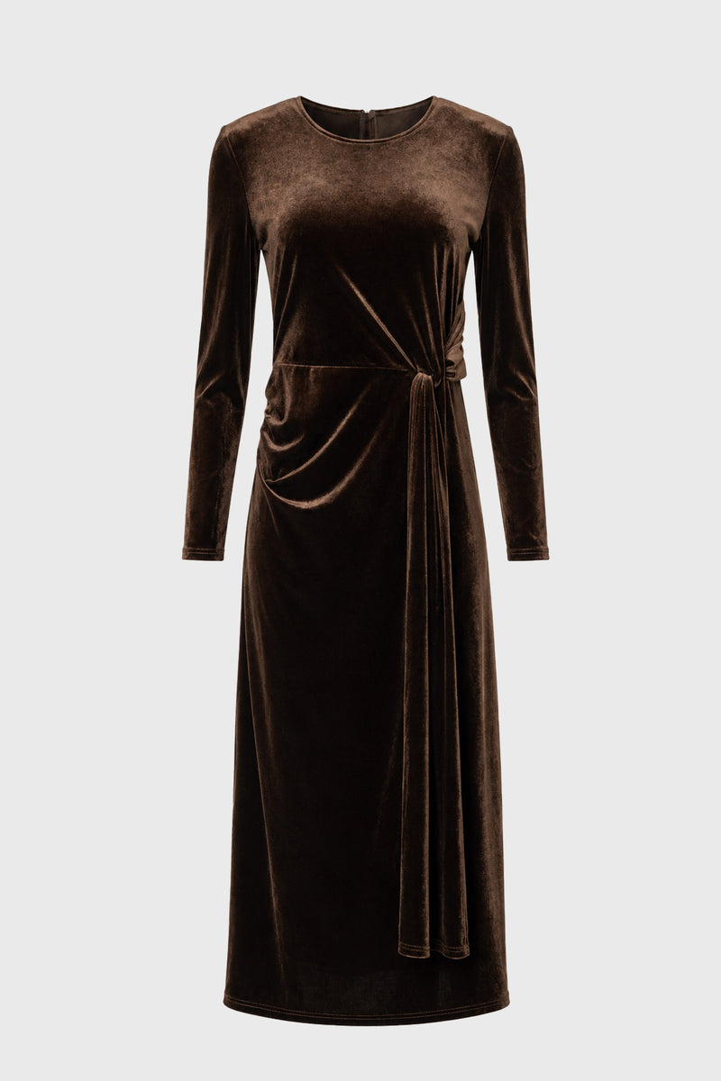 Brown Velvet Loop Drape Maxi Dress – BLANK