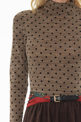 Brown Velvet Printed Turtleneck Top