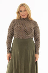Brown Velvet Printed Turtleneck Top