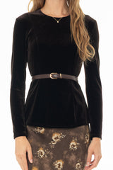 Brown Velvet Structured Top