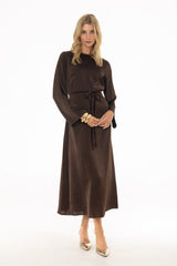 Brown Velvet Trim Maxi Dress