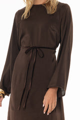 Brown Velvet Trim Maxi Dress