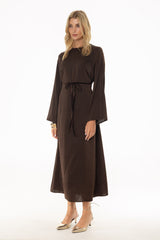 Brown Velvet Trim Maxi Dress