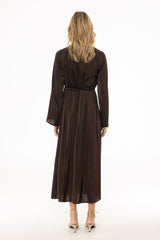 Brown Velvet Trim Maxi Dress