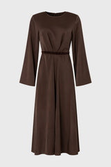 Brown Velvet Trim Maxi Dress