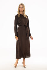 Brown Velvet Trim Maxi Dress