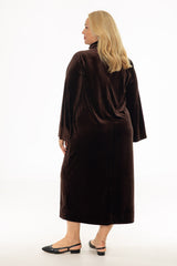 Brown Velvet Turtleneck Maxi Dress