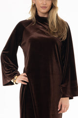 Brown Velvet Turtleneck Maxi Dress