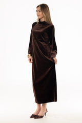 Brown Velvet Turtleneck Maxi Dress