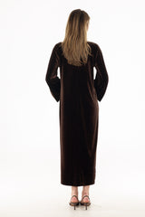 Brown Velvet Turtleneck Maxi Dress