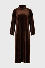 Brown Velvet Turtleneck Maxi Dress