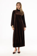 Brown Velvet Turtleneck Maxi Dress