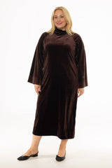 Brown Velvet Turtleneck Maxi Dress