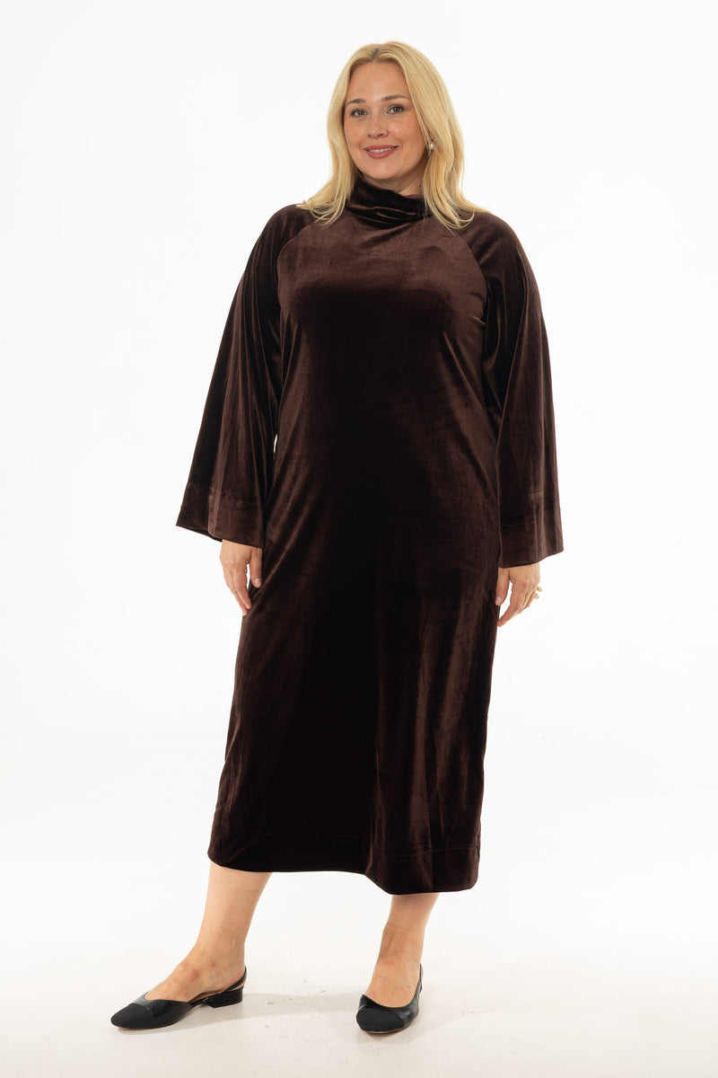 Brown Velvet Turtleneck Maxi Dress