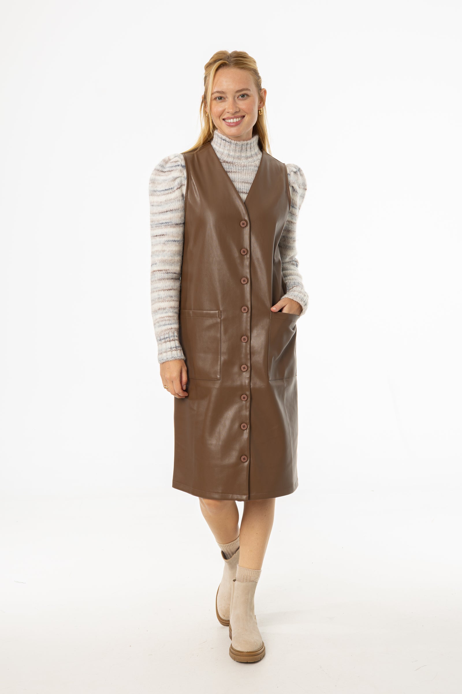 Brown Vegan Leather Vest Dress BLANK Brown Vegan Leather Vest Dress BLANK