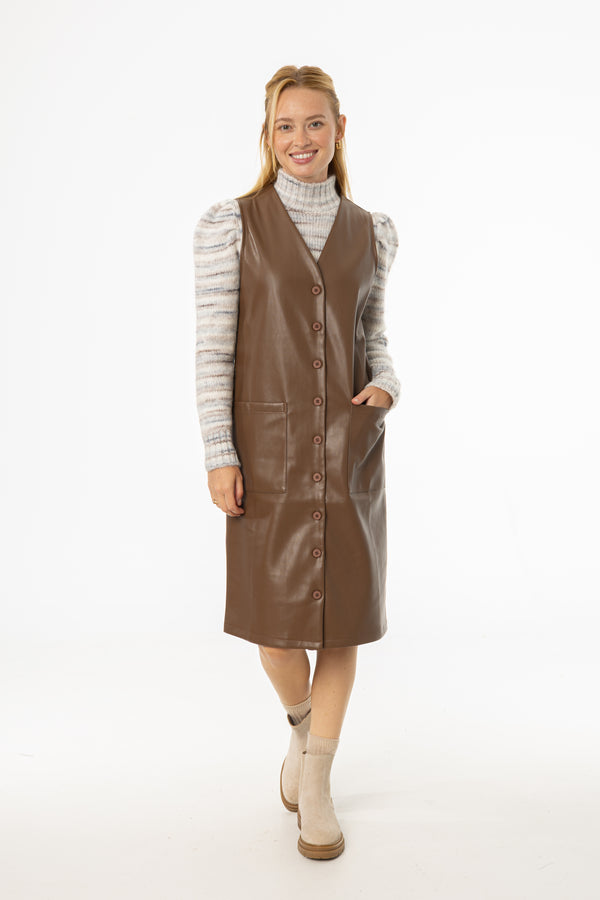 Brown Vegan Leather Vest Dress