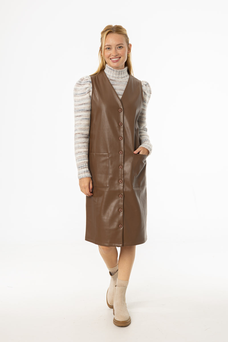 Brown Vegan Leather Vest Dress