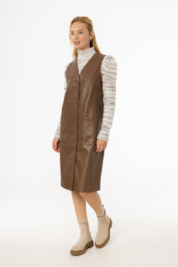 Brown Vegan Leather Vest Dress