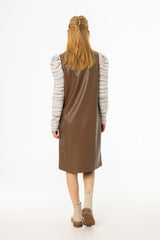 Brown Vegan Leather Vest Dress