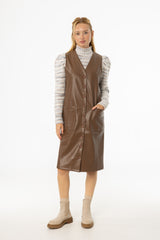 Brown Vegan Leather Vest Dress