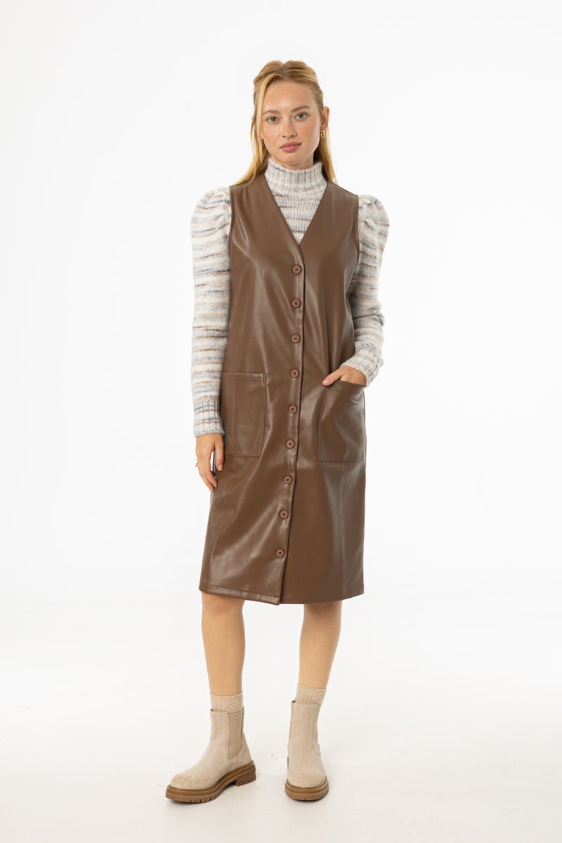 Brown Vegan Leather Vest Dress
