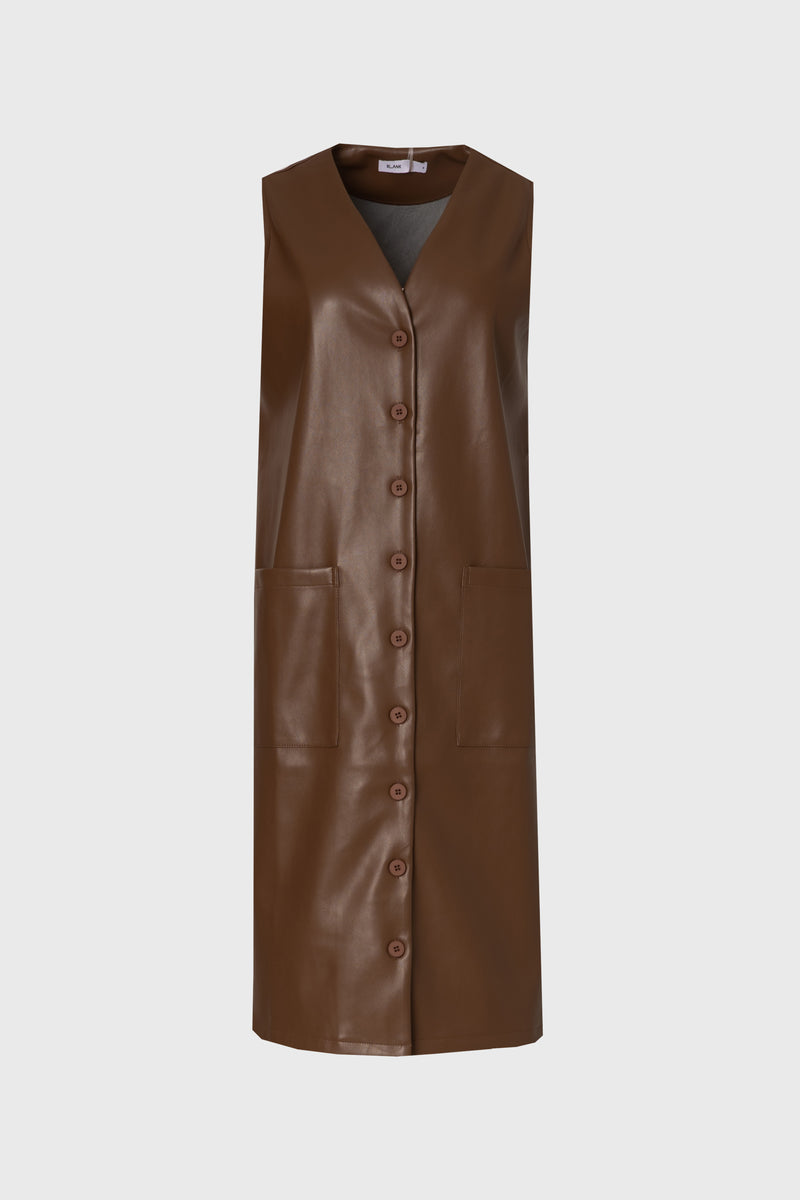 Brown Vegan Leather Vest Dress