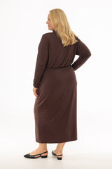 Brown Waisted Turtleneck Maxi Dress