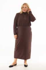 Brown Waisted Turtleneck Maxi Dress