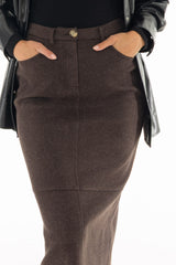 Brown Wool Feel Maxi Skirt